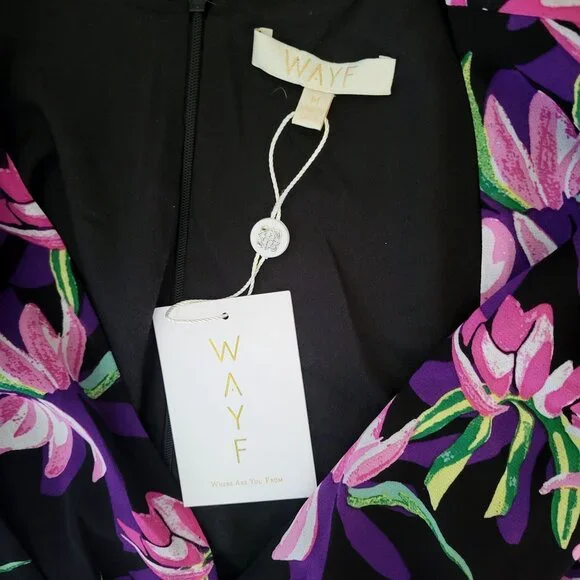 Wayf  Tiered Black Bird of Paradise Floral Maxi Dress New with Tag - Picture 4 of 4